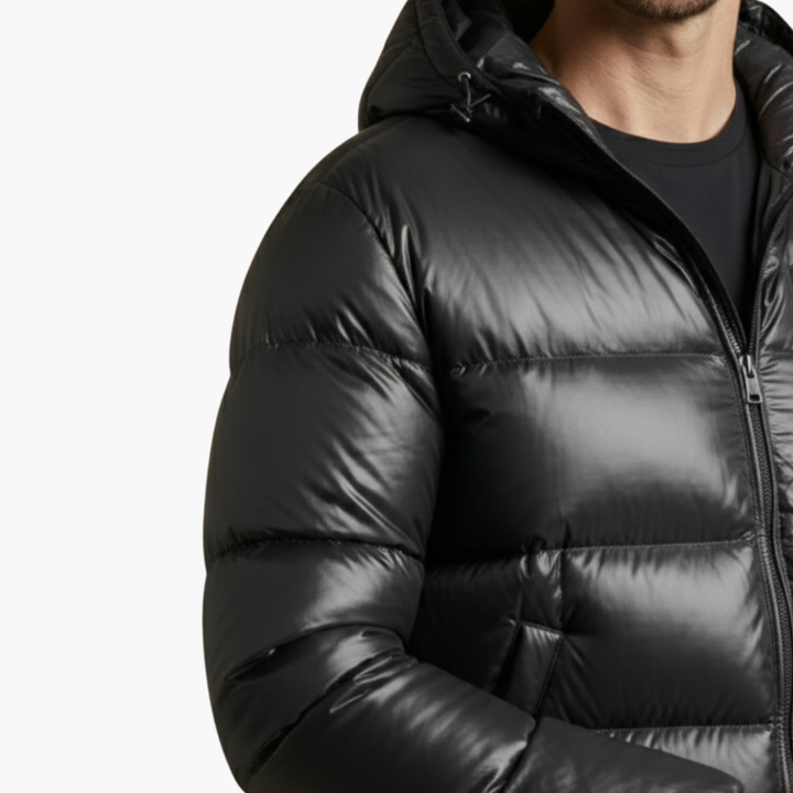 Penelope | Sleek Men's Black Quilted Hooded Puffer Jacket
