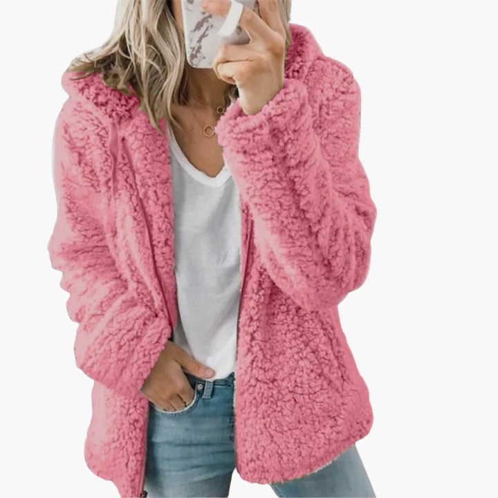 Cozy Pink Hooded Teddy Fleece Jacket For Women