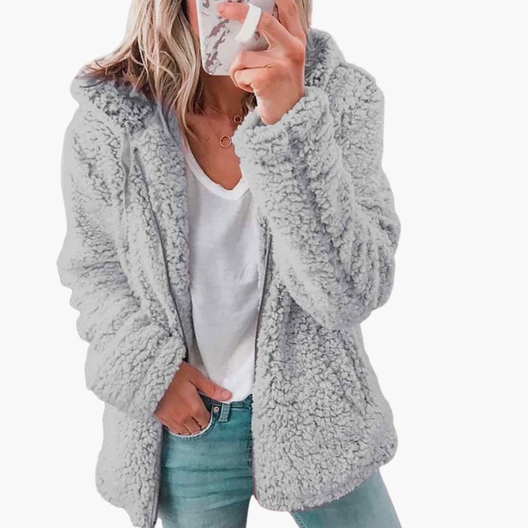 Phoebe | Chic Pink Teddy Fleece Jacket With Long Sleeves