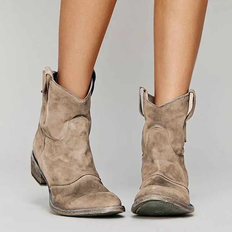 Hannah | Stylish Western Inspired Blue Suede Ankle Boots