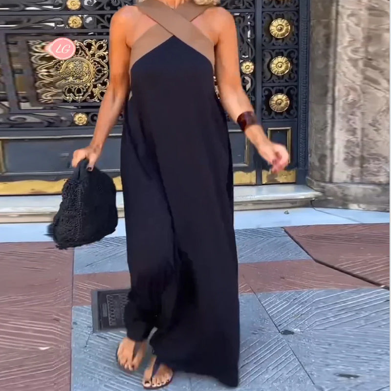 Harper | Elegant Halter Crossover Maxi Dress With Backless Design