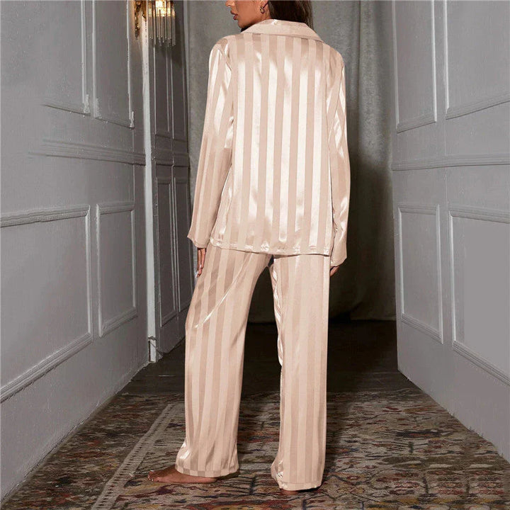 Tillie | Elegant Striped Satin Pajama Set With Button Front