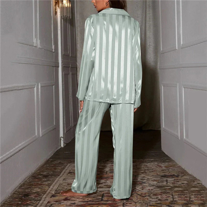 Tillie | Elegant Striped Satin Pajama Set With Button Front