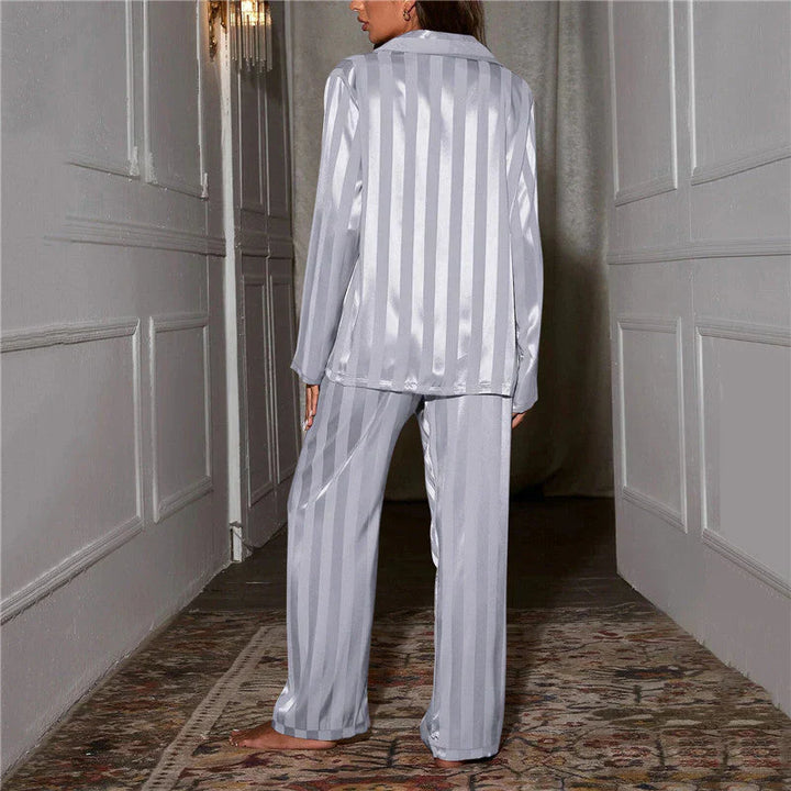 Tillie | Elegant Striped Satin Pajama Set With Button Front