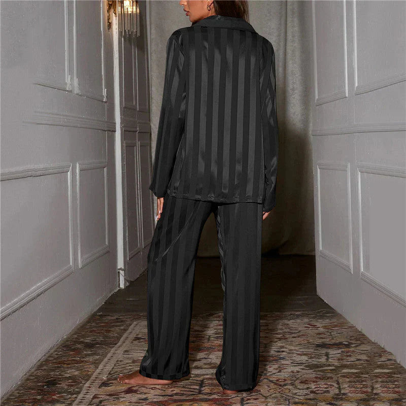 Tillie | Elegant Striped Satin Pajama Set With Button Front