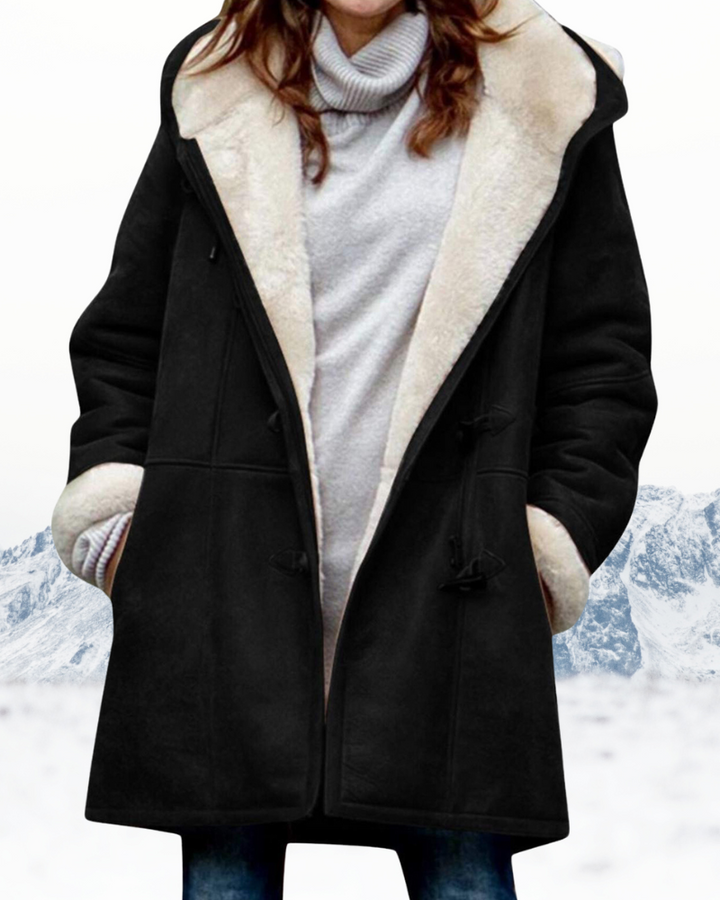 Cordelia | Stylish Hooded Duffle Coat With Sherpa Lining