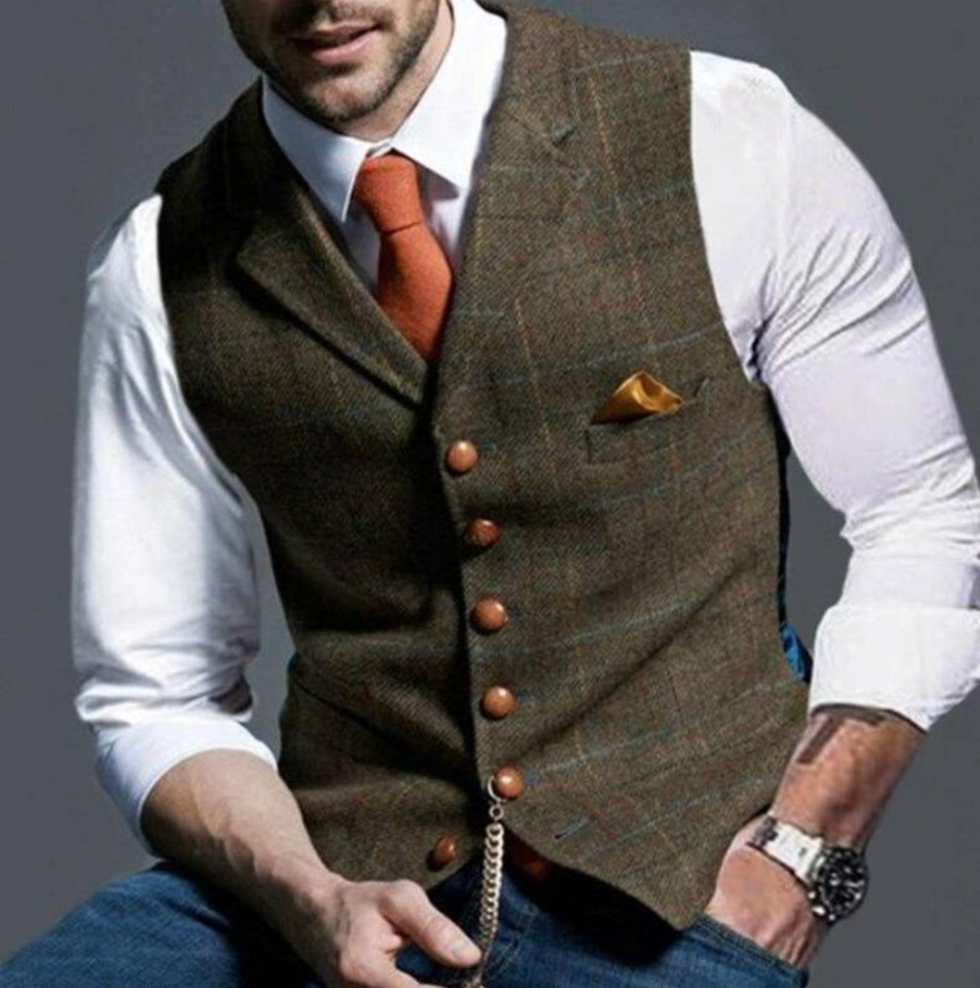 Elise | Elegant Double Breasted Tweed Waistcoat For Men