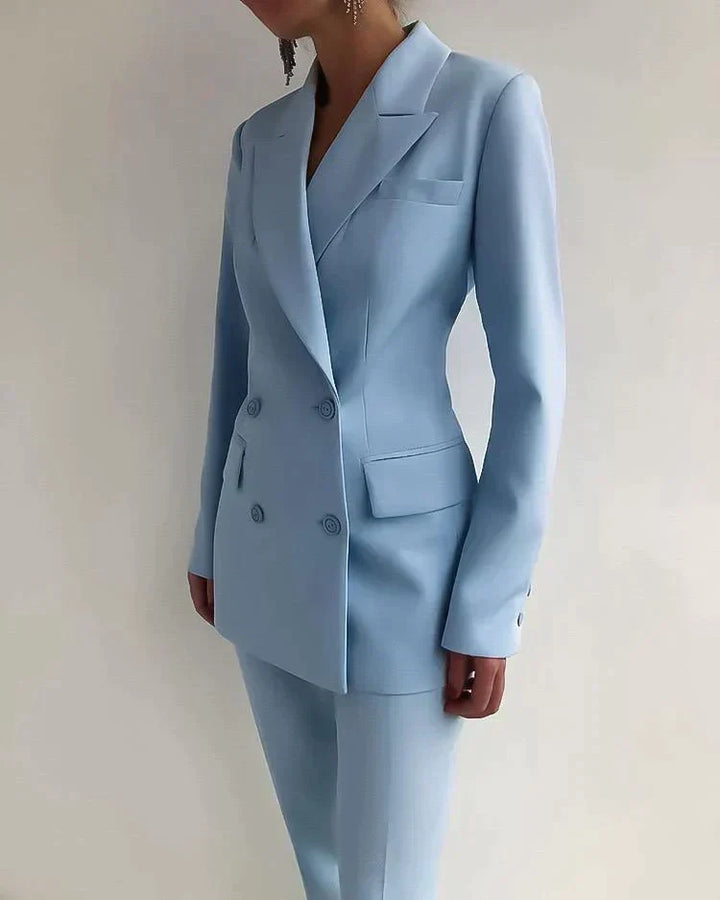 Imogen | Chic Tailored Blazer And Trousers Set With Deep V-Neck