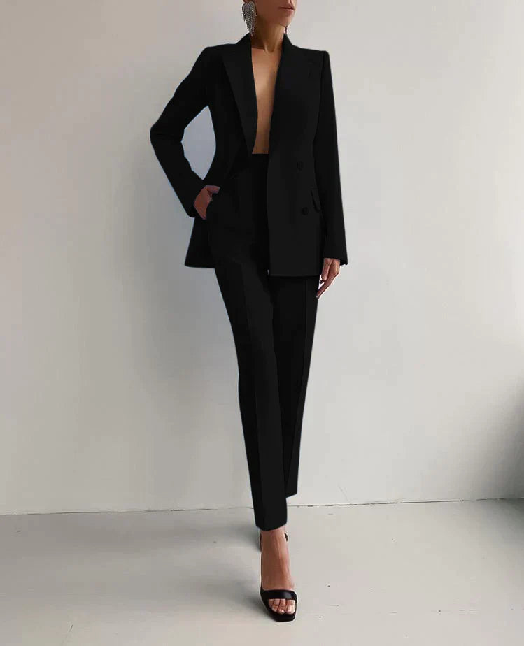 Imogen | Chic Tailored Blazer And Trousers Set With Deep V-Neck