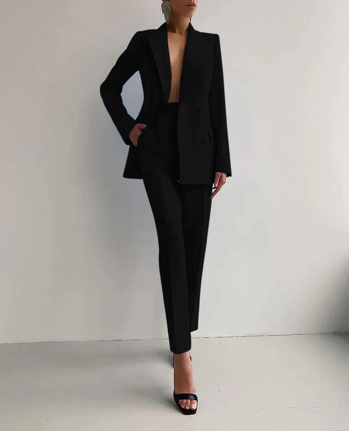 Imogen | Chic Tailored Blazer And Trousers Set With Deep V-Neck