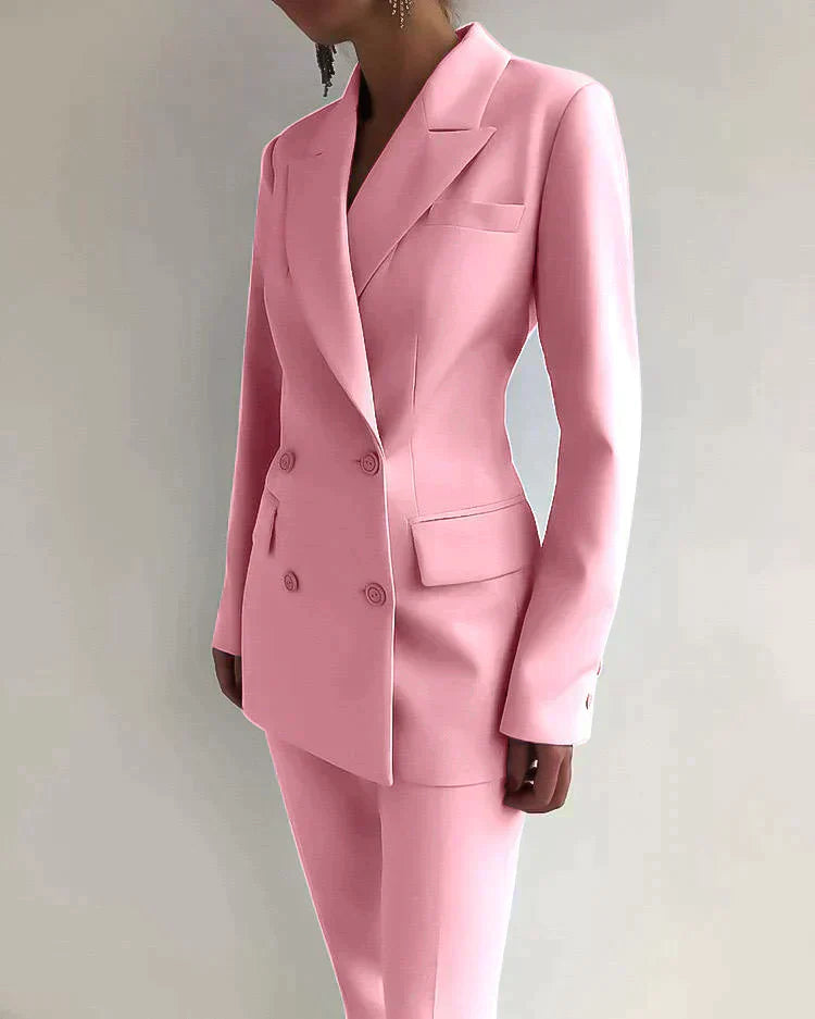 Imogen | Chic Tailored Blazer And Trousers Set With Deep V-Neck