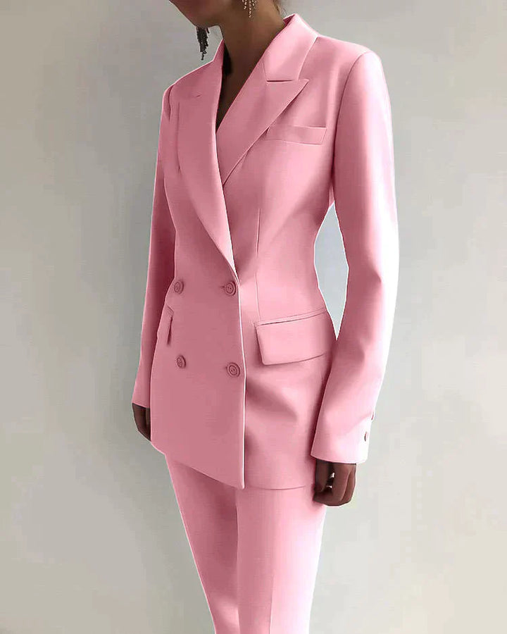 Imogen | Chic Tailored Blazer And Trousers Set With Deep V-Neck