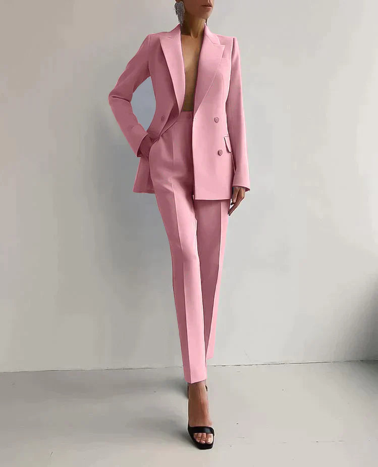 Imogen | Chic Tailored Blazer And Trousers Set With Deep V-Neck