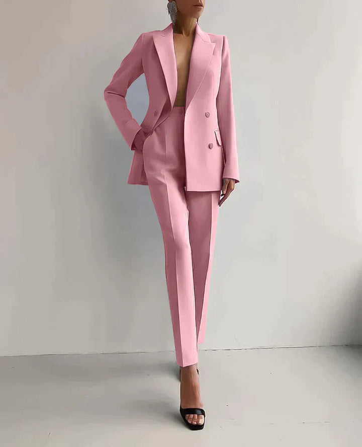 Imogen | Chic Tailored Blazer And Trousers Set With Deep V-Neck