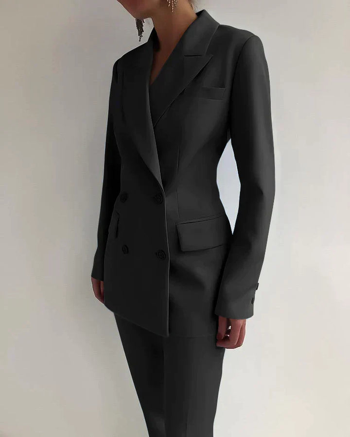 Imogen | Chic Tailored Blazer And Trousers Set With Deep V-Neck