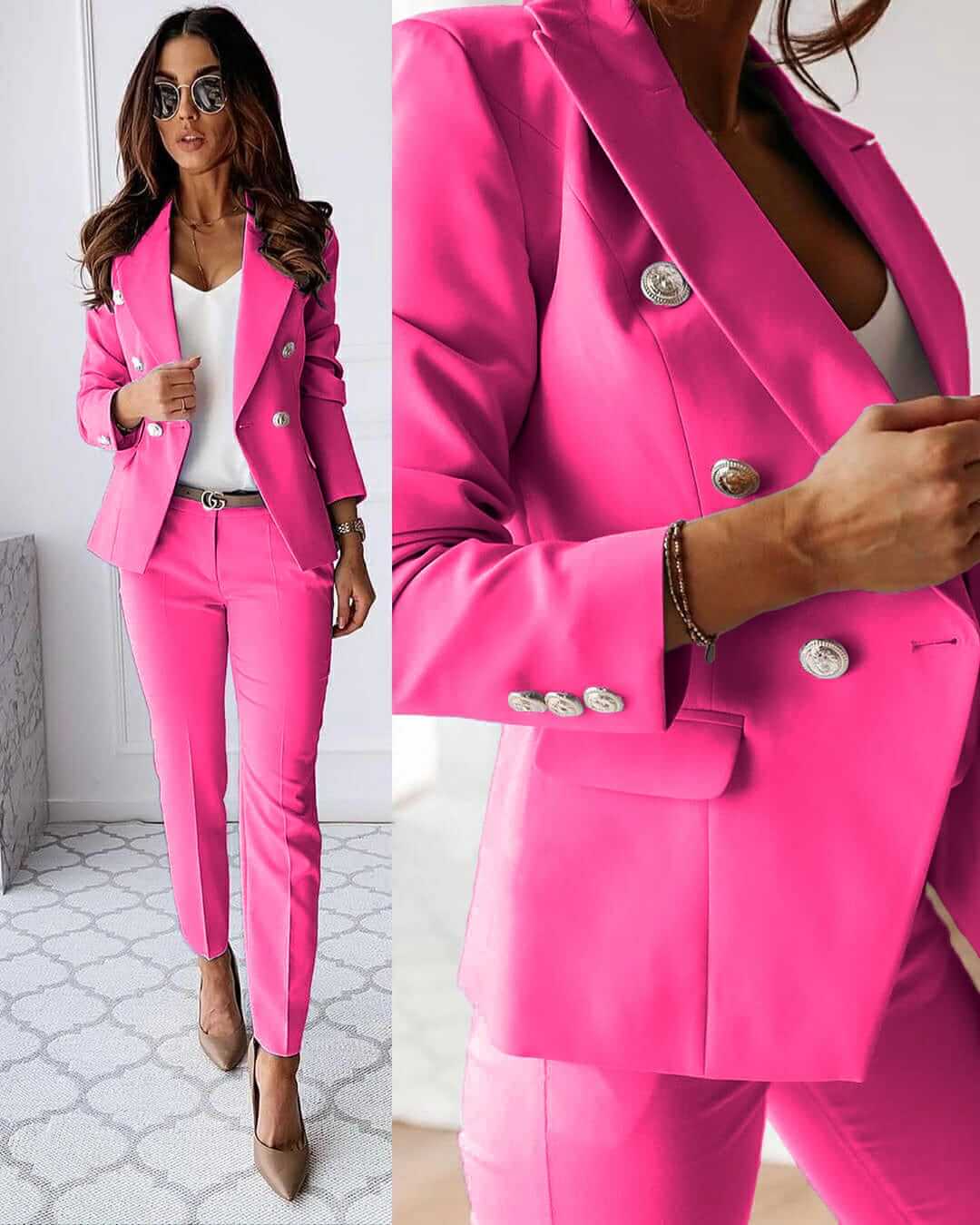 Kira | Chic Double-Breasted Blazer Suit Set With Tailored Pants