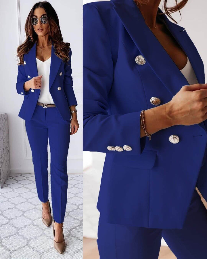 Kira | Chic Double-Breasted Blazer Suit Set With Tailored Pants