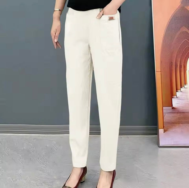Oriana | Chic High-Waisted Cotton Tapered Pants