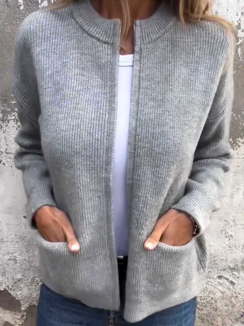 Sawyer | Stylish Zip-Up Knit Cardigan With Ribbed Collar
