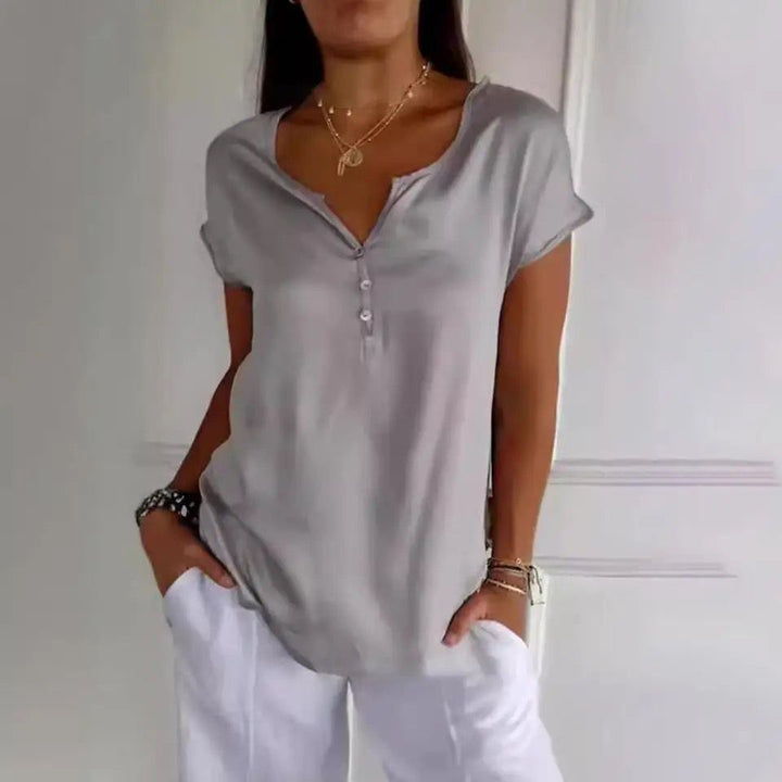 Dahlia | Elegant Off-Shoulder V-Neck Satin Top