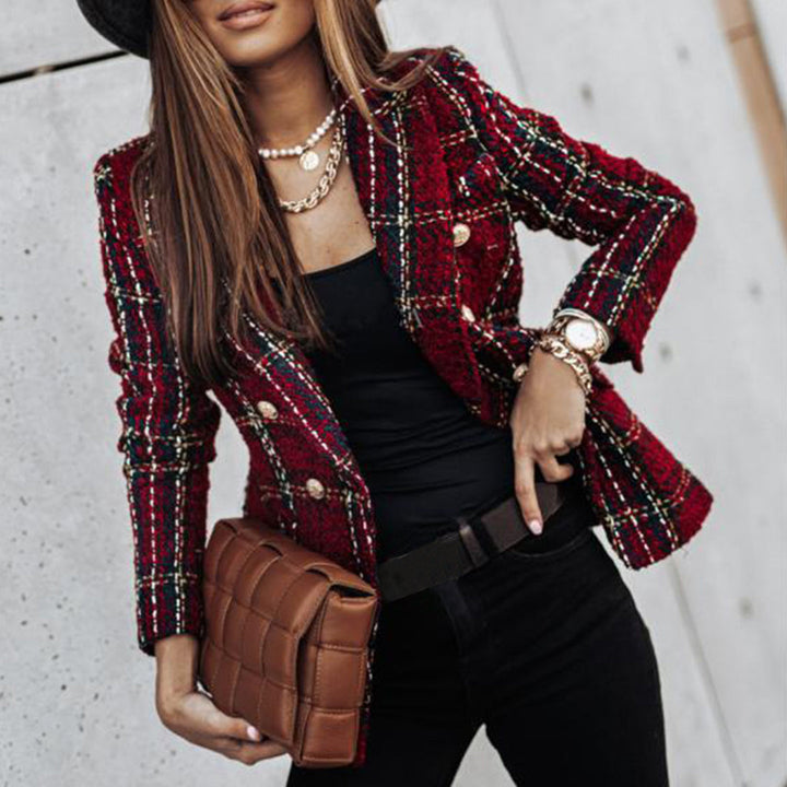 Eleanore | Elegant Brown Tweed Single Button Fitted Blazer