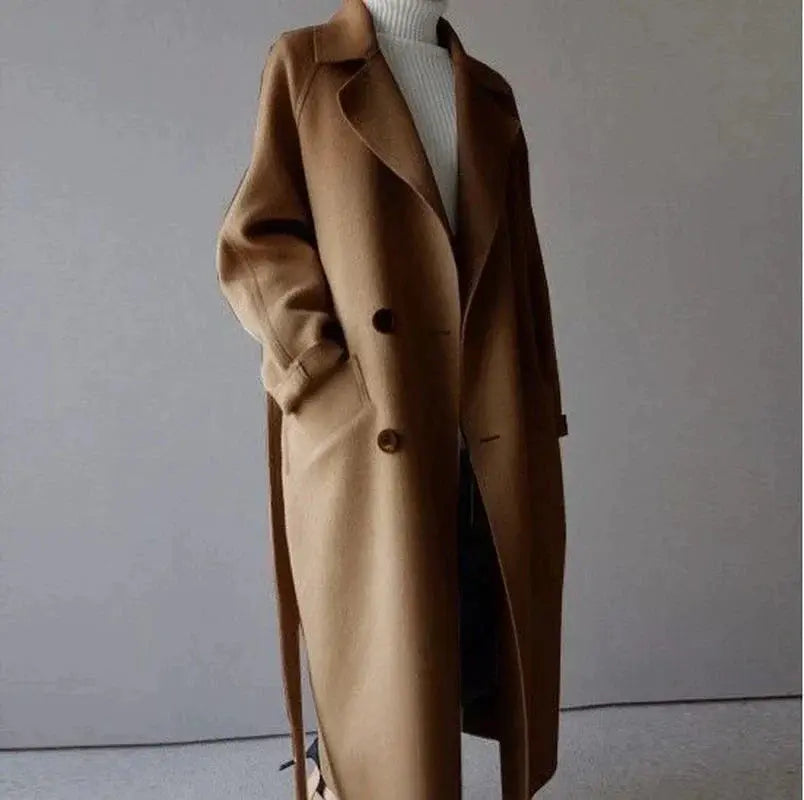 Jade | Elegant Double Breasted Long Wool Coat Women