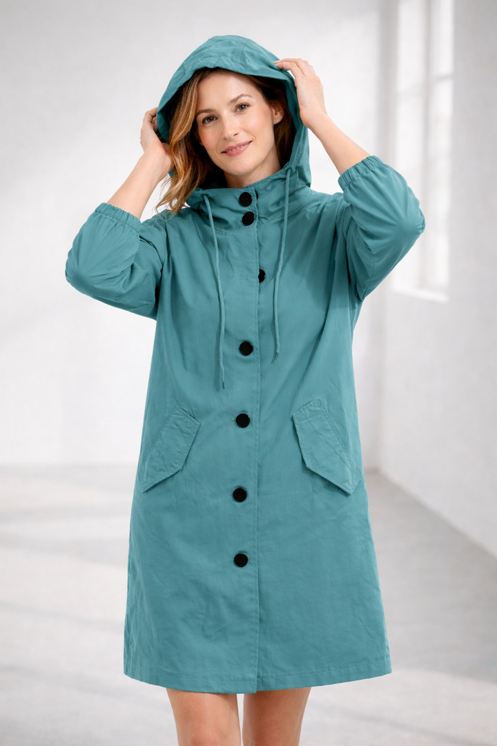 Layla | Chic Hooded Trench Coat With Button Front
