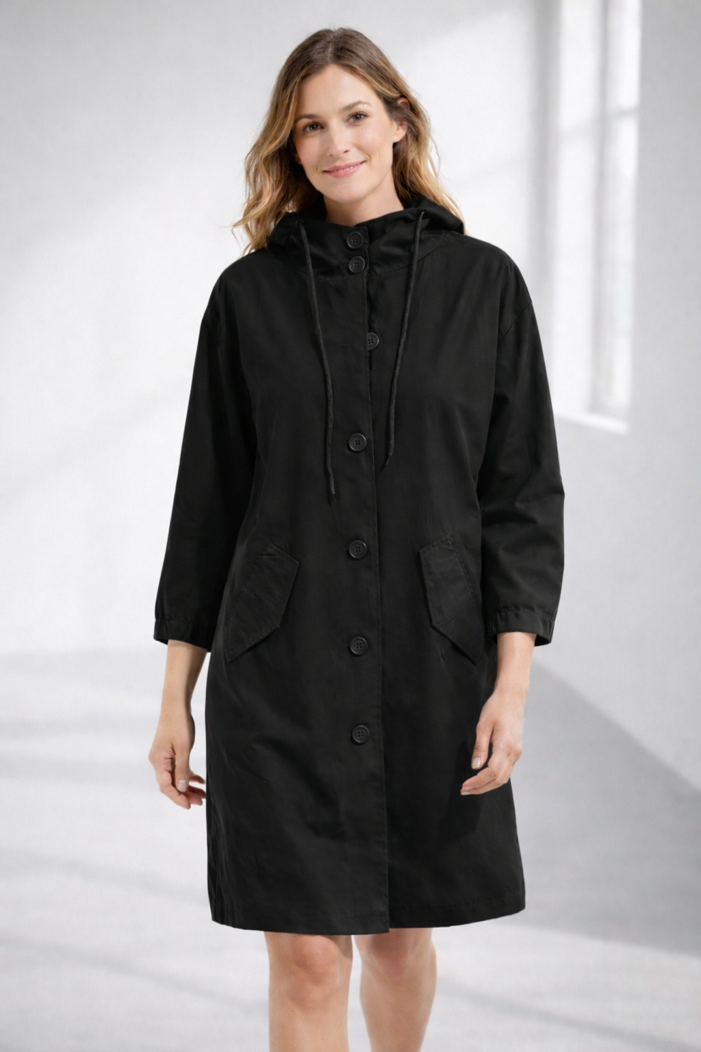 Layla | Chic Hooded Trench Coat With Button Front