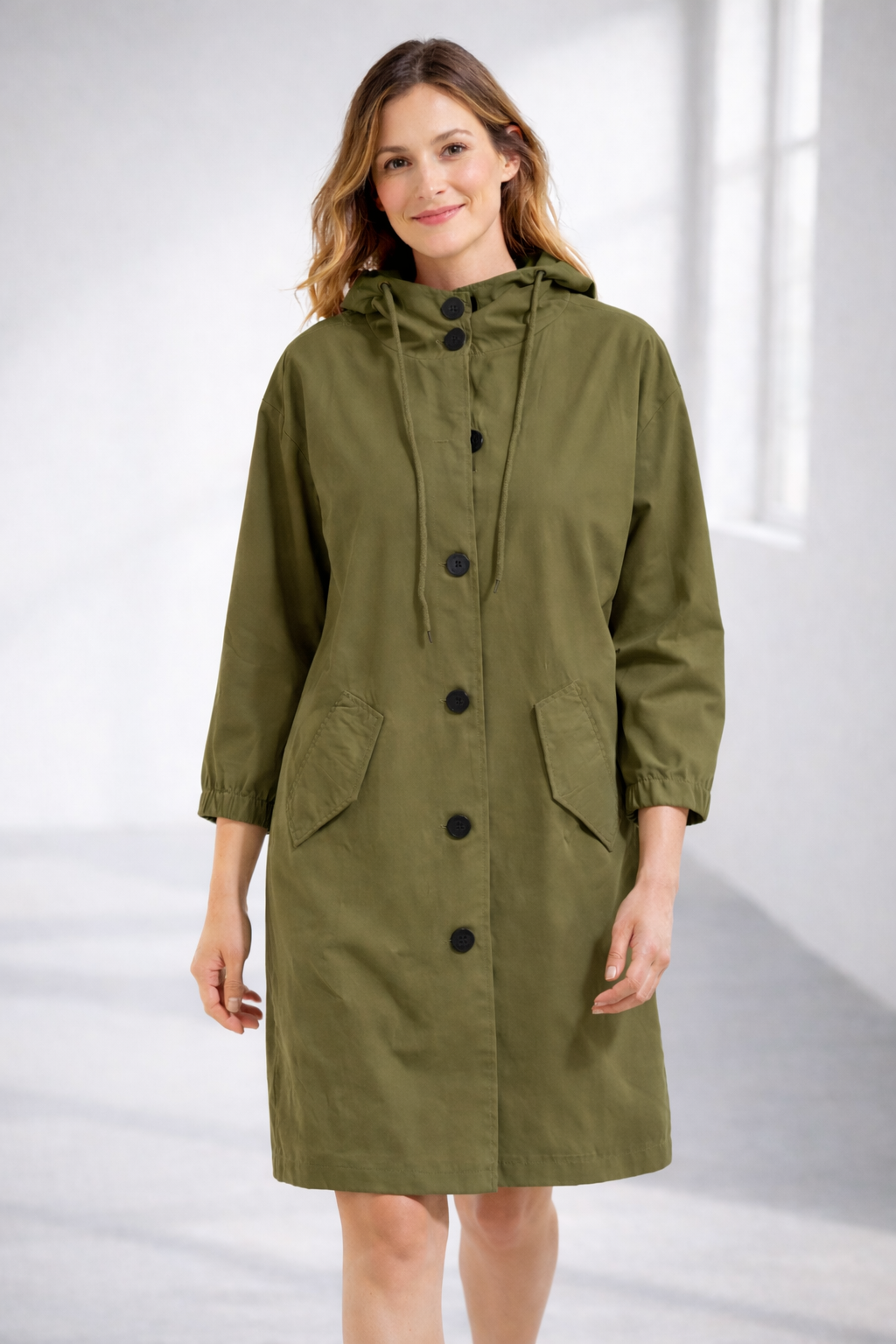 Layla | Chic Hooded Trench Coat With Button Front