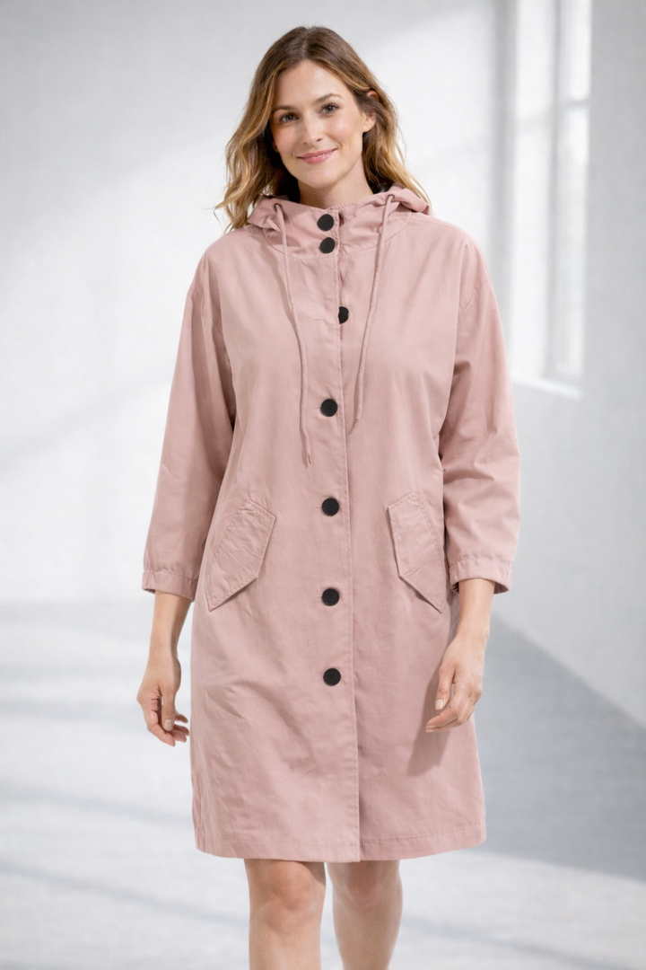 Layla | Chic Hooded Trench Coat With Button Front