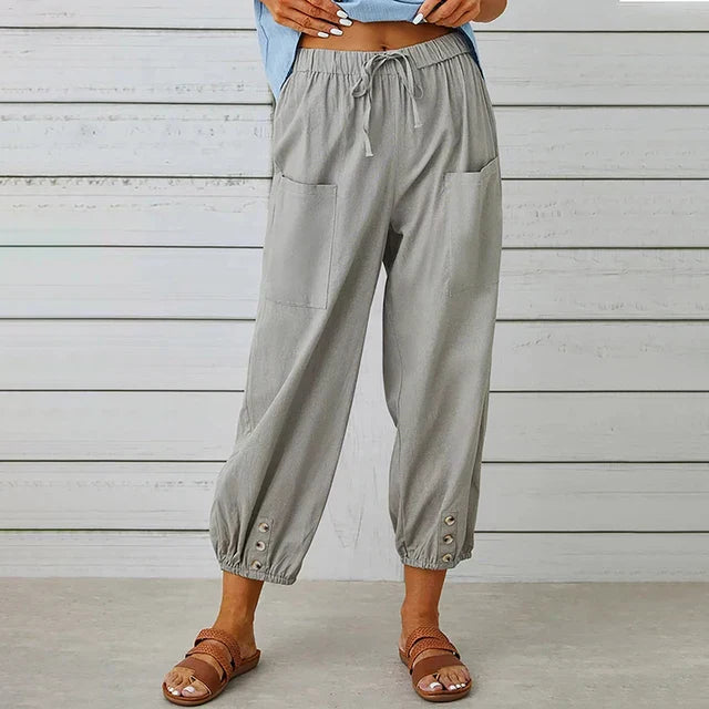 Elyse | Effortless Drawstring Cotton Linen Cropped Pants