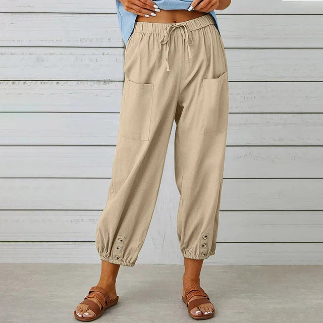 Diana | Effortless Drawstring Cotton Linen Crop Pants