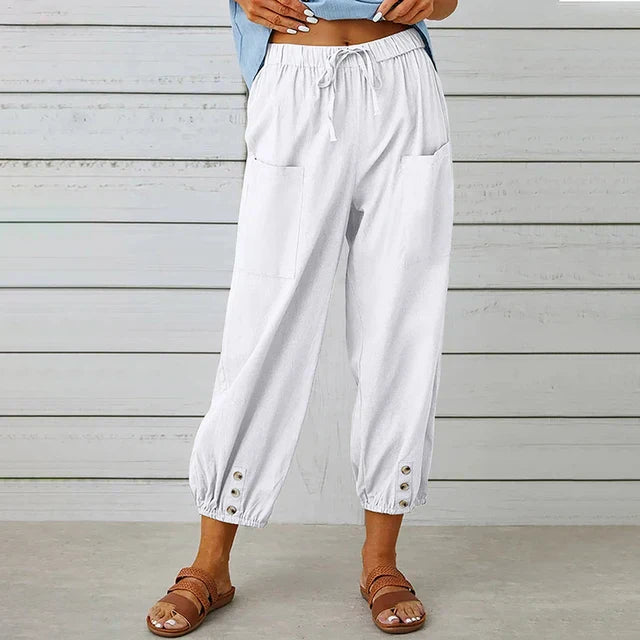 Diana | Effortless Drawstring Cotton Linen Crop Pants