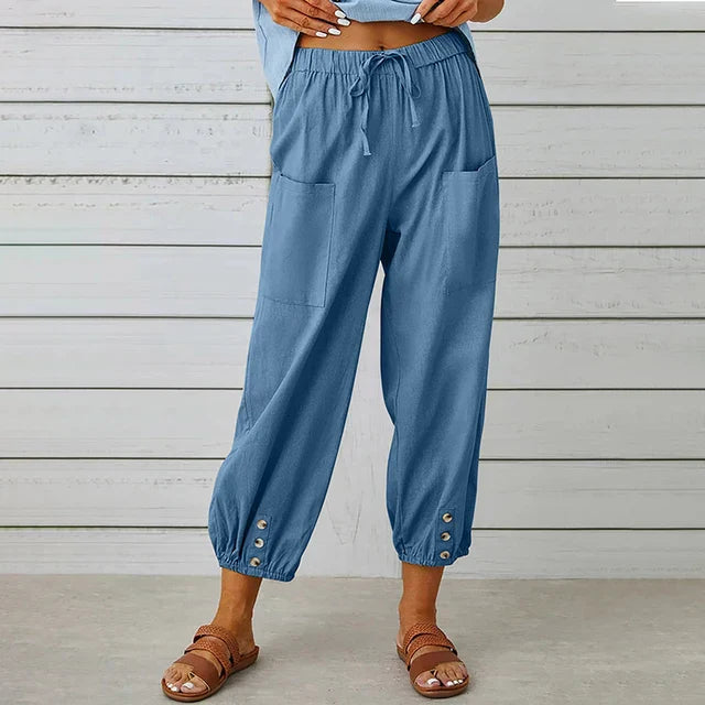 Diana | Effortless Drawstring Cotton Linen Crop Pants