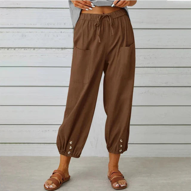 Diana | Effortless Drawstring Cotton Linen Crop Pants