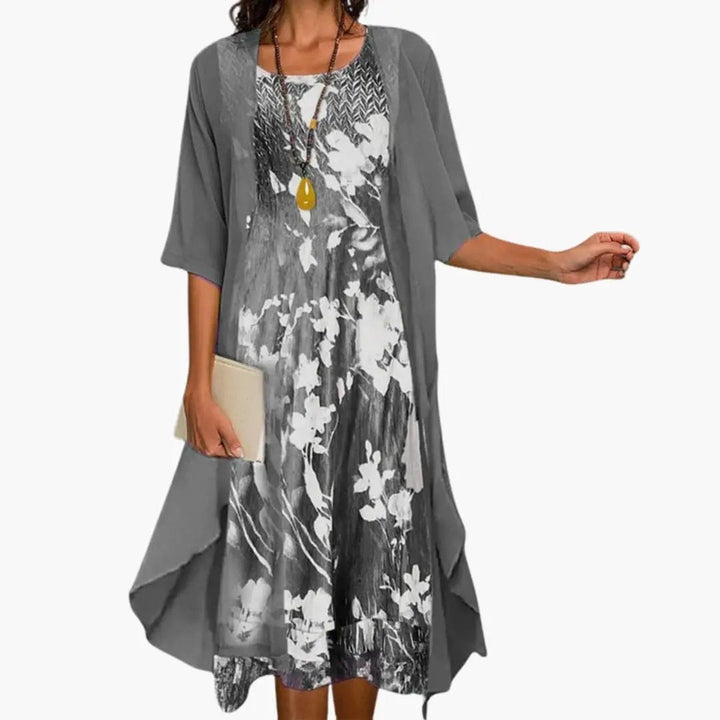 Women’s Floral Long Dress with Cardigan Set