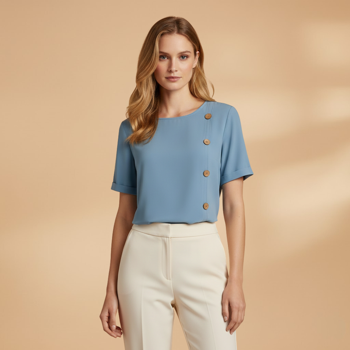 Women’s Short Sleeve Blouse with Side Buttons and Loose Fit