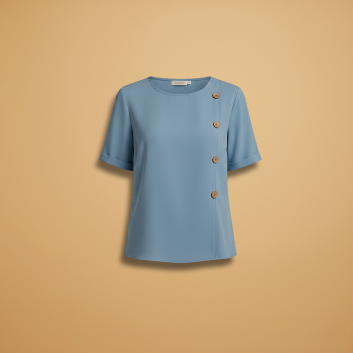 Women’s Short Sleeve Blouse with Side Buttons and Loose Fit
