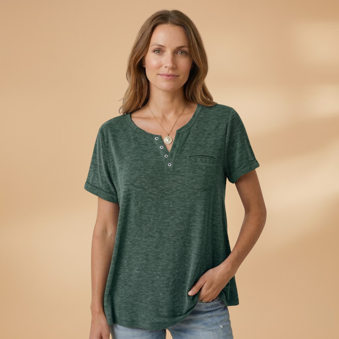 Women's T-Shirt with Button Detail and Loose Fit