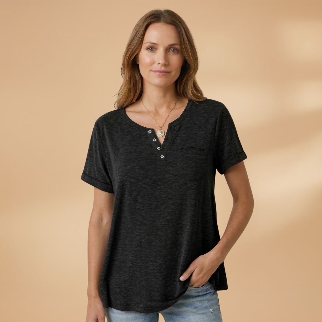 Women's T-Shirt with Button Detail and Loose Fit