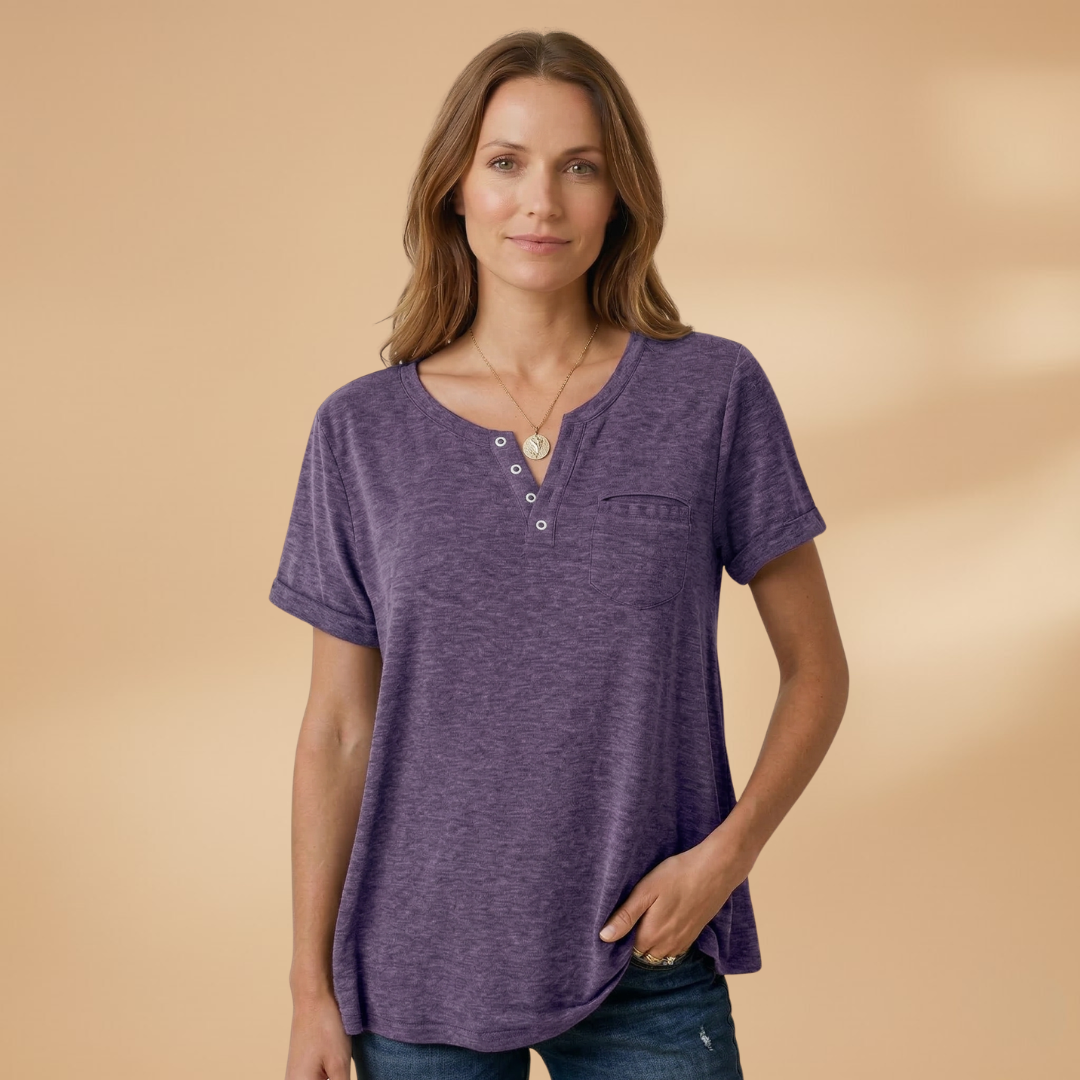 Women's T-Shirt with Button Detail and Loose Fit