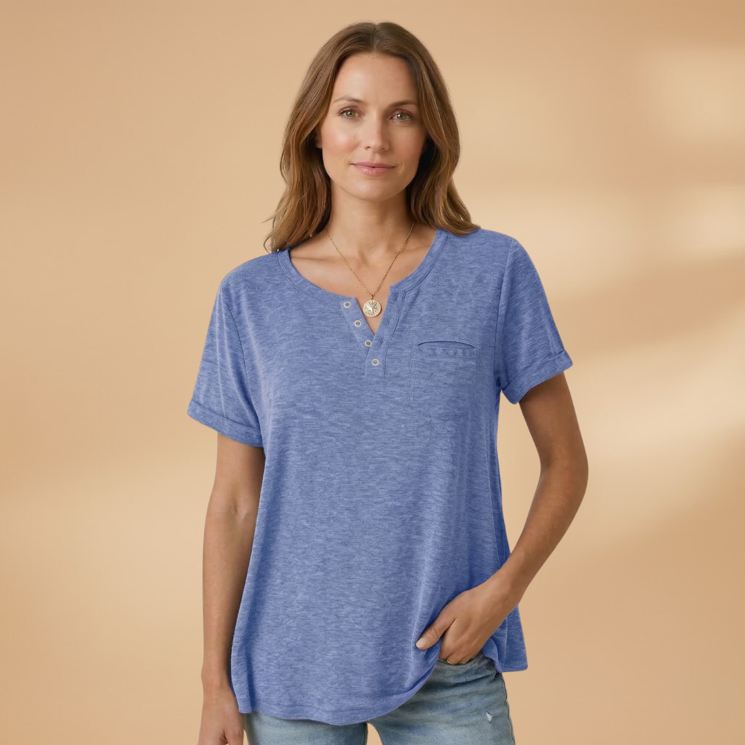 Women's T-Shirt with Button Detail and Loose Fit