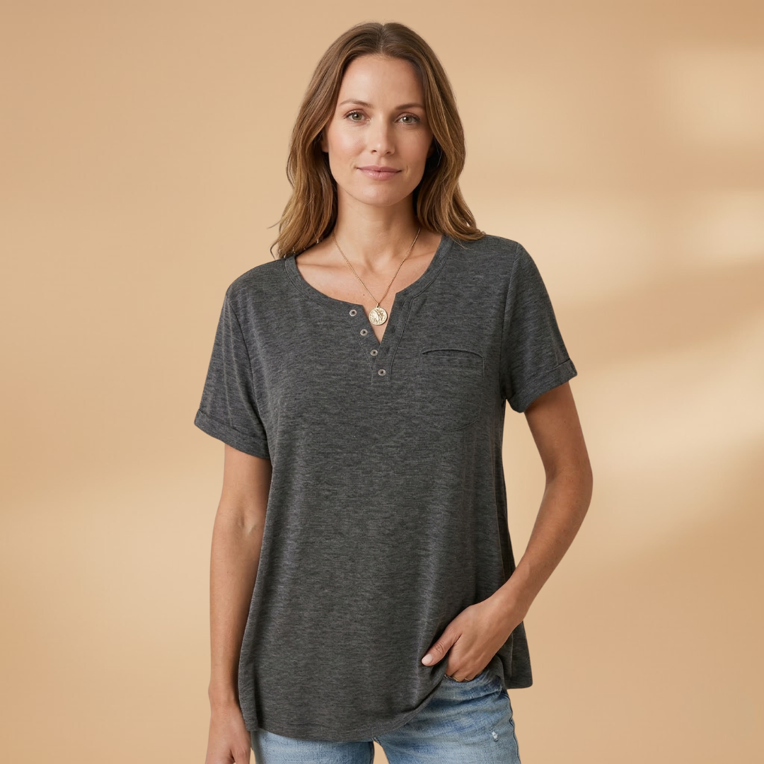 Women's T-Shirt with Button Detail and Loose Fit