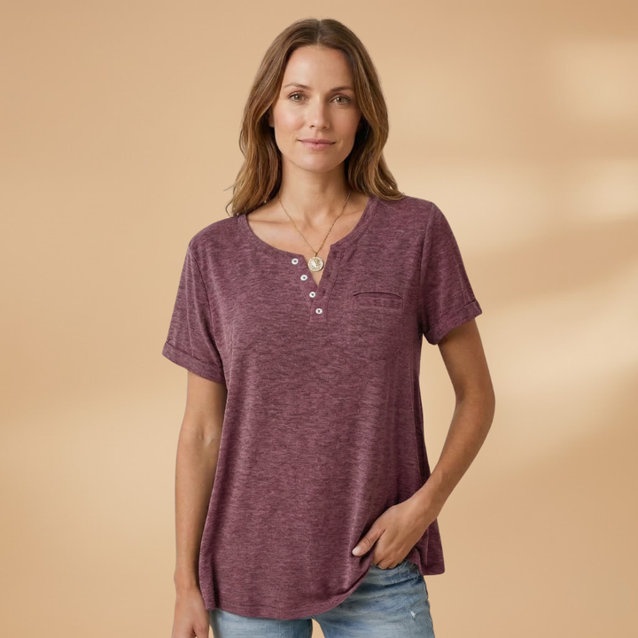 Women's T-Shirt with Button Detail and Loose Fit