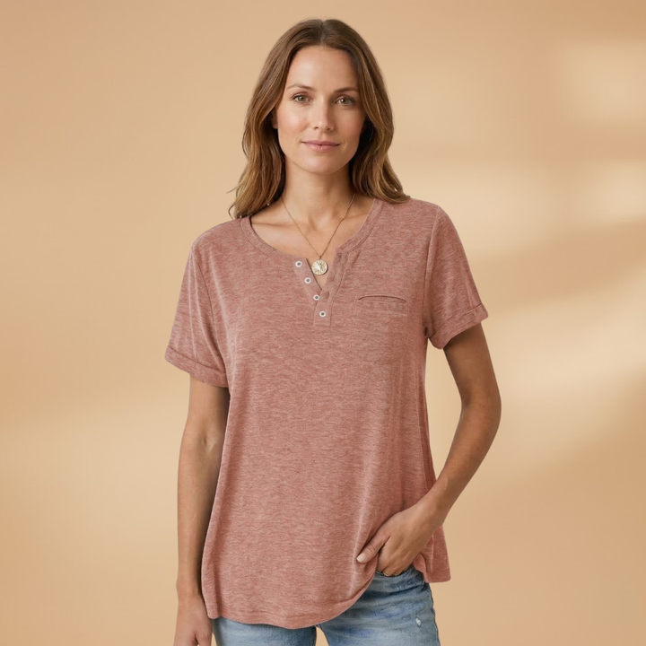 Women's T-Shirt with Button Detail and Loose Fit