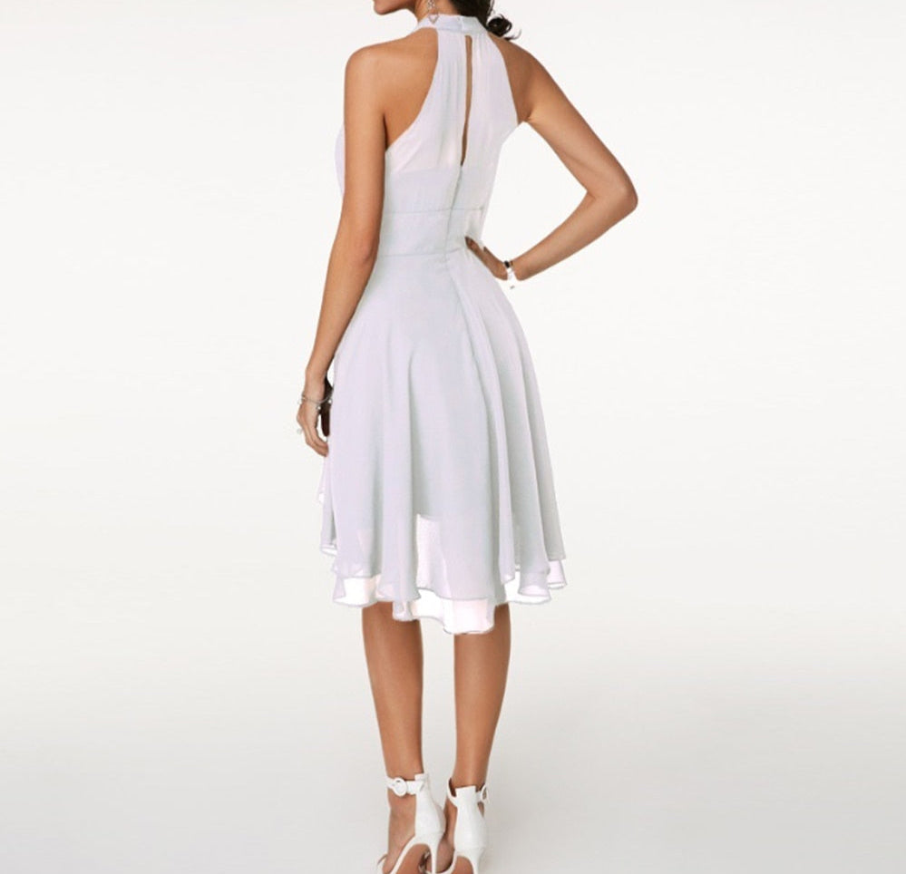 Juliet | Elegant Halter Tiered Midi Dress With Ruffle Hem