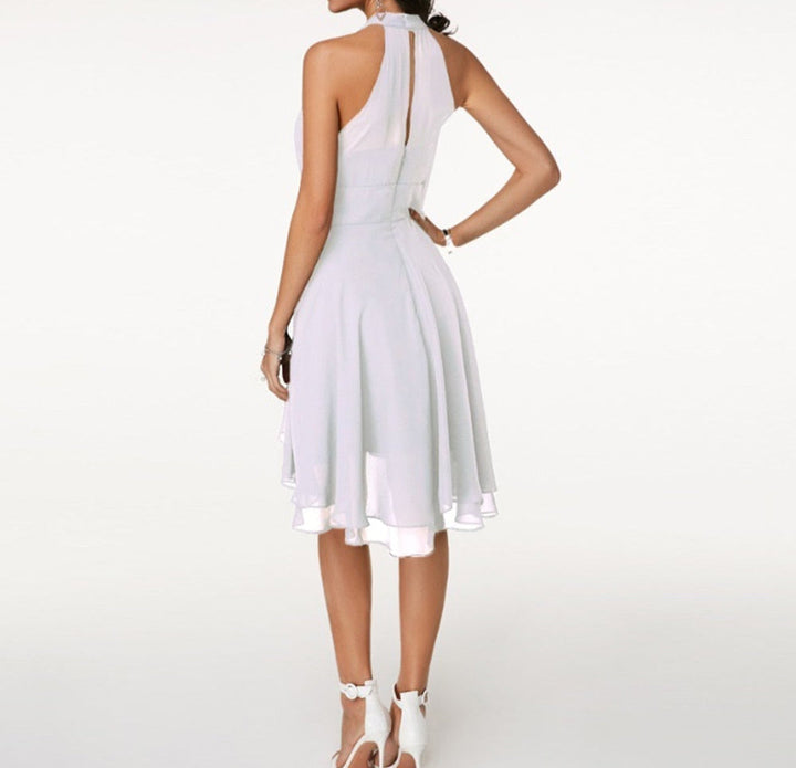 Juliet | Elegant Halter Tiered Midi Dress With Ruffle Hem