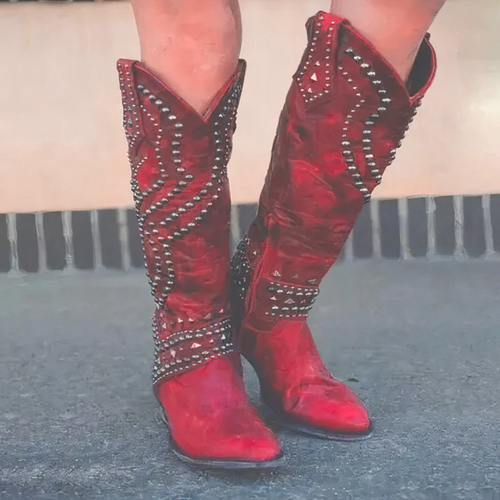 Evelyn | Stylish Studded Western Knee-High Boots