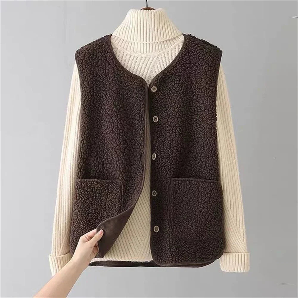 Corinne | Stylish Button-Front Sherpa Vest Women - Sleeveless