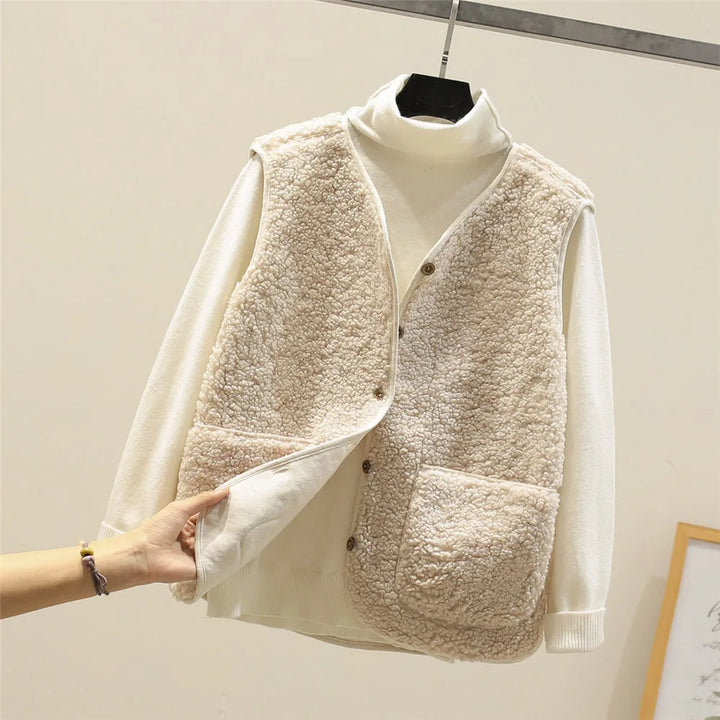 Corinne | Stylish Button-Front Sherpa Vest Women - Sleeveless